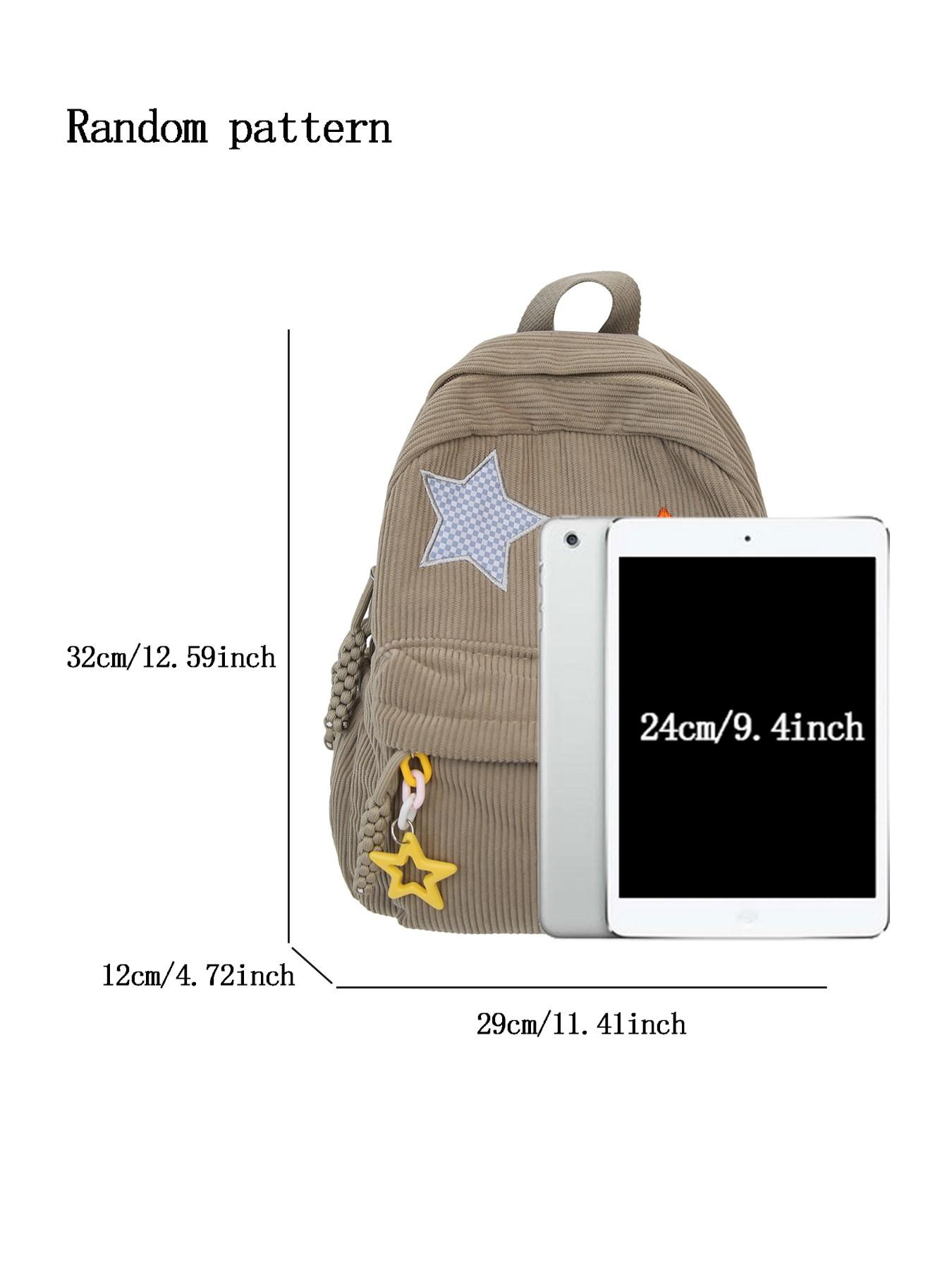 Sweet retro star backpack, checkerboard star patch, star hanging decoration, large capacity fashionable high-quality backpack, can accommodate books, tablets, versatile items for student party classes