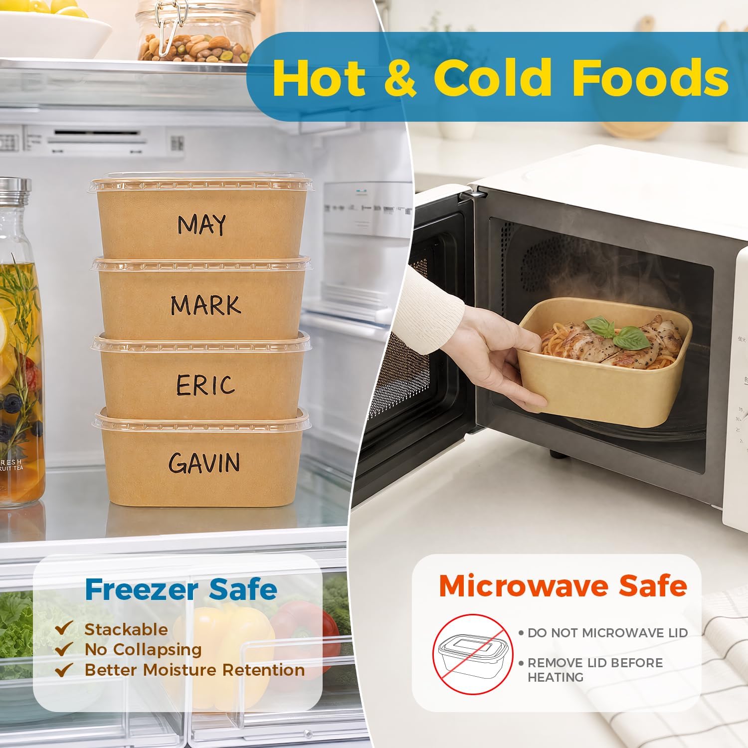 50 Pack (100-Pieces) 35 oz Meal Prep Containers with | Disposable Paper Storage Containers Sturdy & Reliable, Microwave & Freezer Safe, To Go Take Out Containers 50 Pack (100-Pieces) 35 oz Meal Prep Containers with | Disposable Paper Storage Containers Sturdy & Reliable, Microwave & Freezer Safe, To Go Take Out Containers