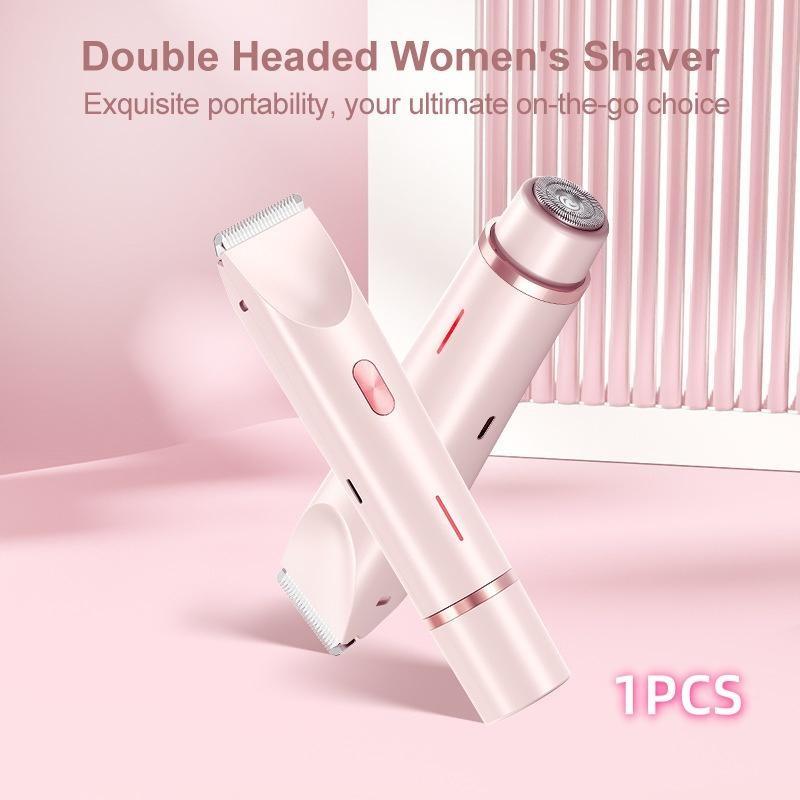 Women's Electric Shaver Dual Head Rechargeable TrimmeStainless Steel Blades, Wet & Dry Use, Portable GroomingTool for Face, Armpits, Legs