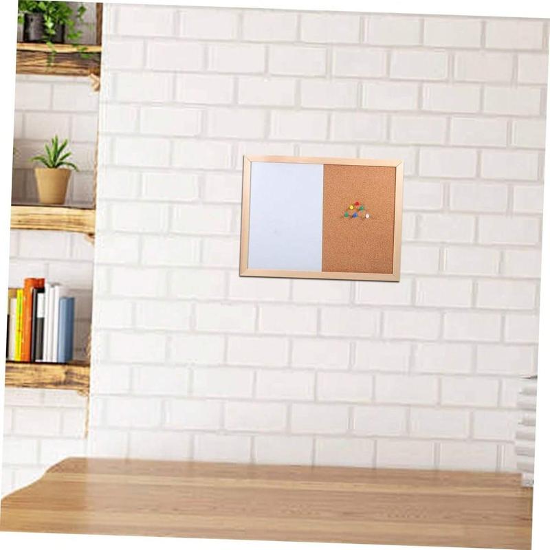 1pc Half Cork Board Half Whiteboard Bulletin Board, Pine Wood Frame, Classic Color, Hanging Multifunctional Design for School Office Home