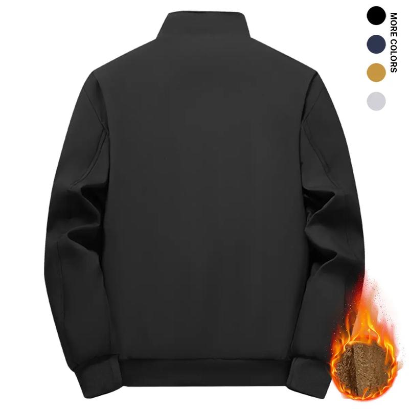 Men's Fleece Lined Thickened Jacket Winter Warmth Coat with Stand Collar, Full Zip，Windproof Outer Shell, Side Pockets, Elastic Cuffs & Hem for a Snug Fit, Ideal for Casual Outings, Outdoor Adventures & Daily Wear，Menswear Tops Long Sleeve