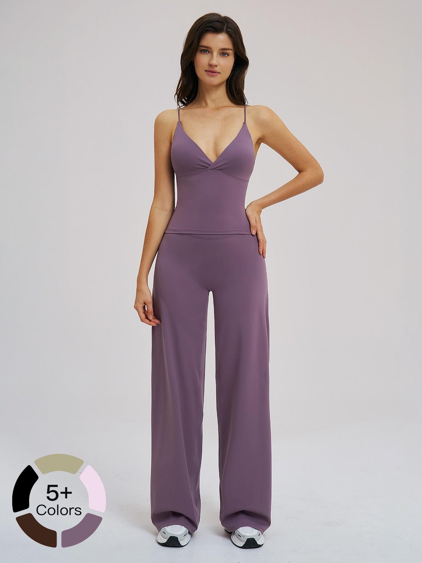 Cross-Border Brushed Sportswear Set, Running Workout Suit, Wide-Leg Backless Casual, Outdoor Cycling Running Yoga Set, Comfortable and Stylish