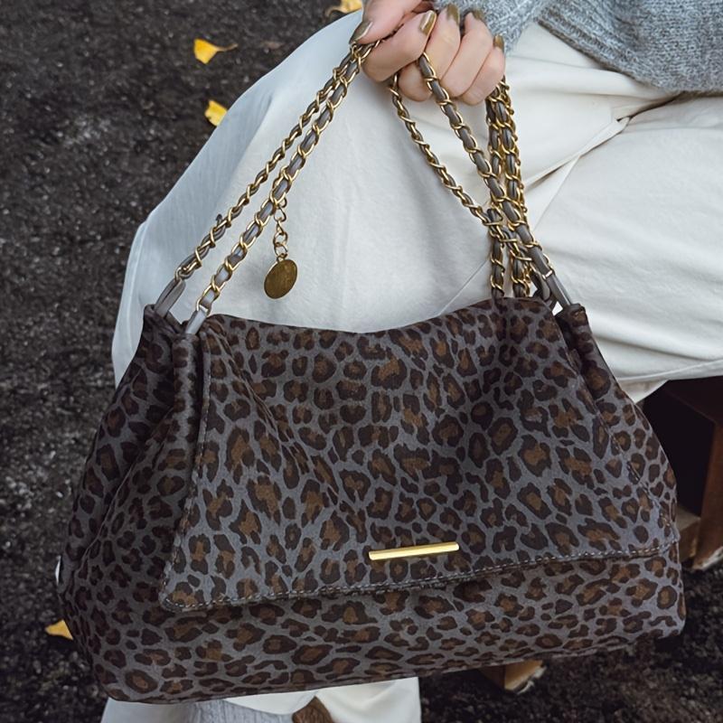Leopard Print Shoulder Bag for Women, Trendy Chain Crossbody Purse with Animal Print Design, Y2K Vintage Style Handbag, Fashion Small Messenger Bag for Date Night, Party, Travel, Everyday Outfit Accessories, Cute Gift Bag for Her