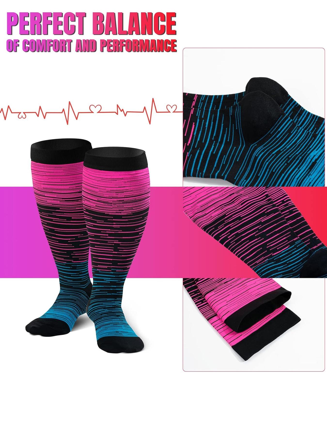 Unisex's Colorful Compression Socks, Sports Fit Socks, Sports Socks for Running, Nurses, Pregnant Women, Over The Knee Socks for Blood Circulation