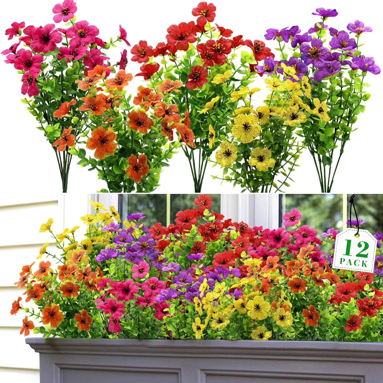 12-Piece Autumn Artificial Flower Bouquets, UV Protection Chrysanthemums, Outdoor Indoor Decor, 4 Colors, Full Season Home Decoration