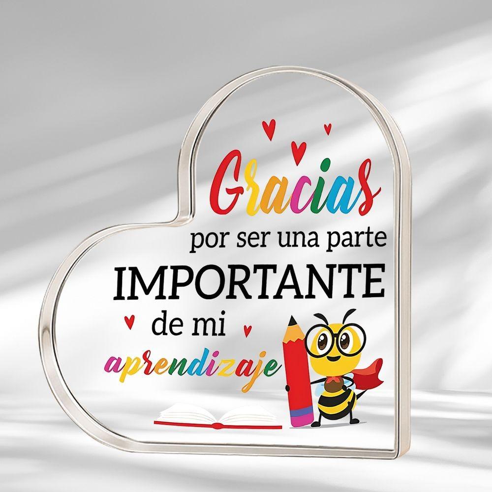 Spanish Teacher Thank You Heart Acrylic Desk Decor, Kawaii Style Colorful Plaque, Bee Design, Classroom Decor, Gift for Educators