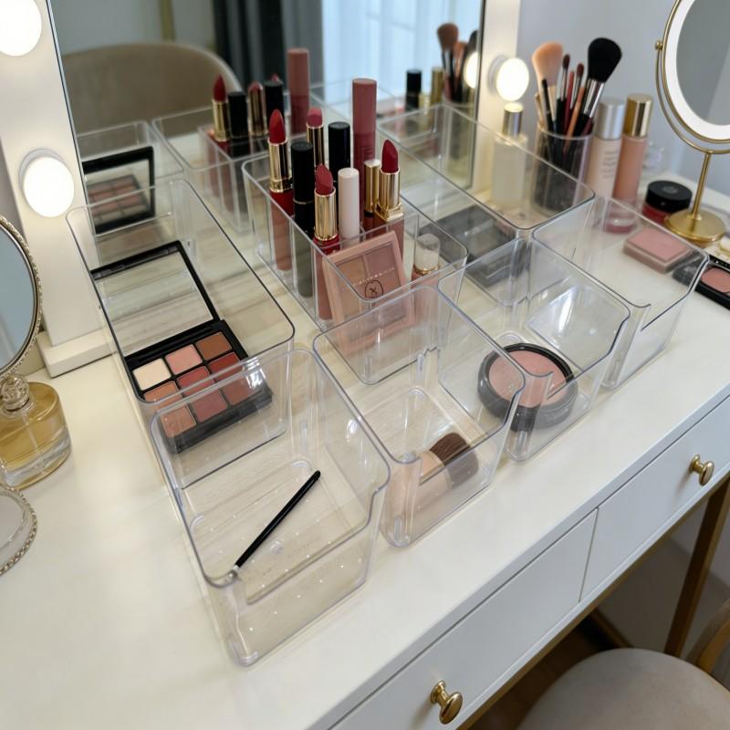 7-piece LUKISU Transparent Stackable Storage Box Set, Makeup Box Organizer with Drawers, Plastic Sliding Trays, No Assembly Required, Space-Saving, Suitable for Organizing Bathrooms, Kitchens, Bedrooms