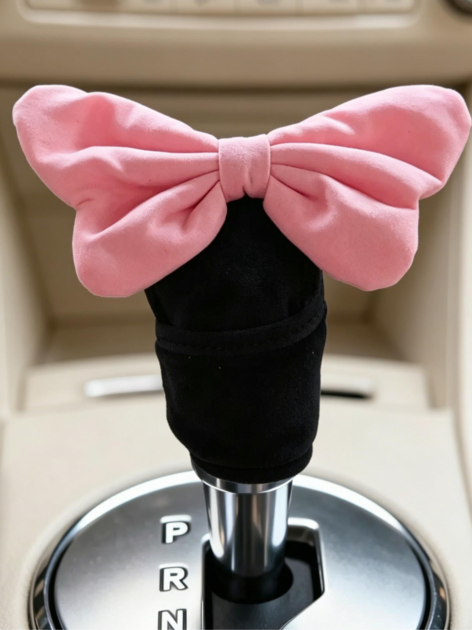 Cute Bow Car Handbrake Cover, Pull Glove Gear Shift Cover, Plush Large Butterfly Decoration for Cars,2pcs Set, Car Accessories