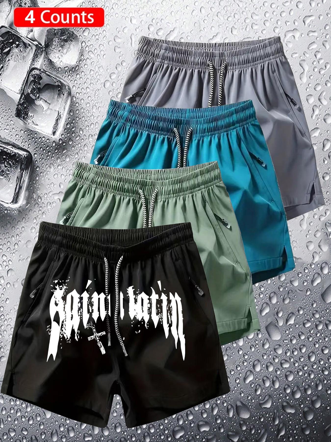 4-Pack Gothic Shorts, Dark Trendy Fashion, Vintage Gothic Font Cross Print, Quick-Dry Breathable Fabric, Unisex, All Seasons