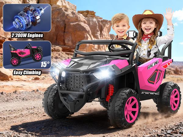 Hikole 24V 2-Seater Ride On Truck for Kids – Electric UTV w/ Remote, Bluetooth, LED Lights, Music & Shock Absorption, Christmas Gifts for Kids 2025