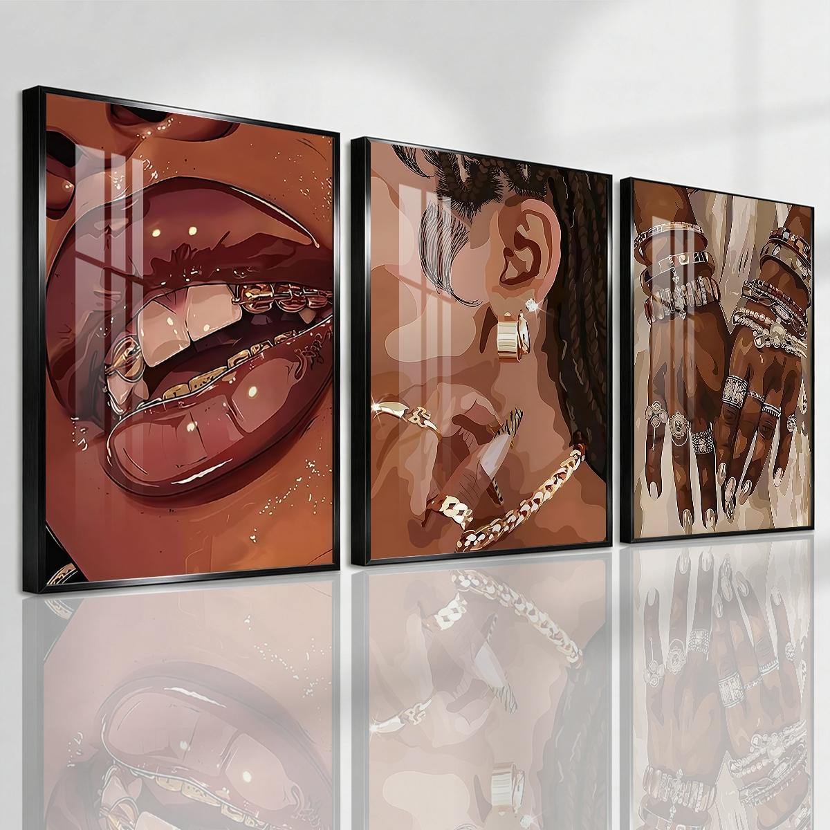 3 Counts Aluminum Alloy Framed Painting, Stylish Woman Jewelry And Gold Accessories Art Posters, Home Decoration For Living Room, Bedroom, Office, Restaurant, Hallway Wall Decor, Odorless Print Artwork, Luxury Perfect Gift For Friends And Family