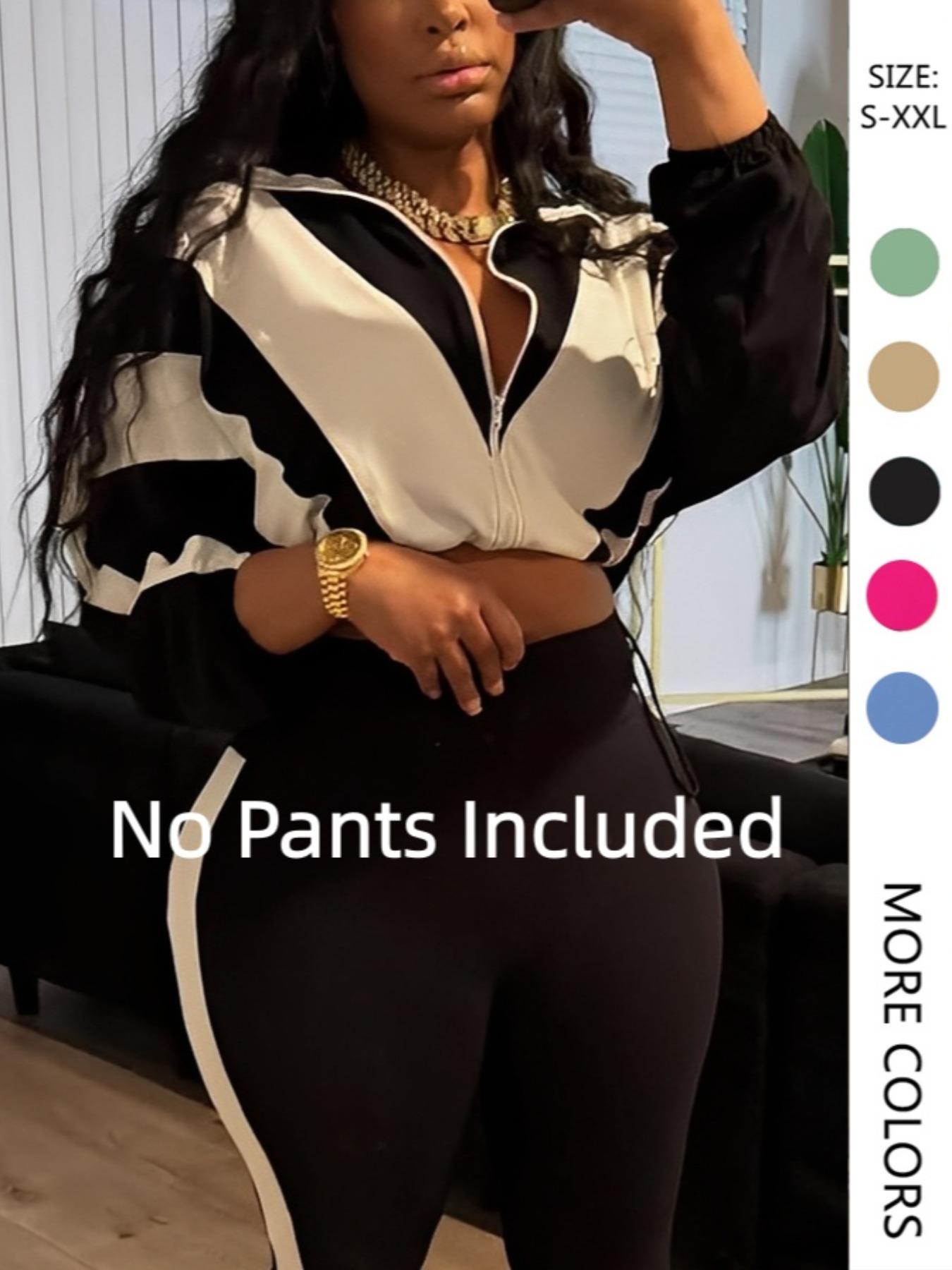 No Pants Included, Women's Patchwork Casual Long Sleeve, Zipper Drawstring Sportswear, Fitted All Seasons Outerwear, Yoga Jacket Top