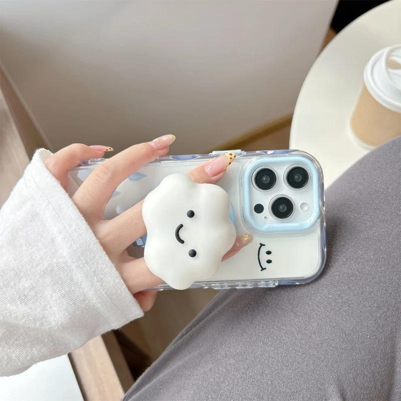 Cute 3D Cloud For Magsafe Griptok Phone Holder Support For iPhone 15 16 Foldable Wireless Charging Case Stand Girl Bracket