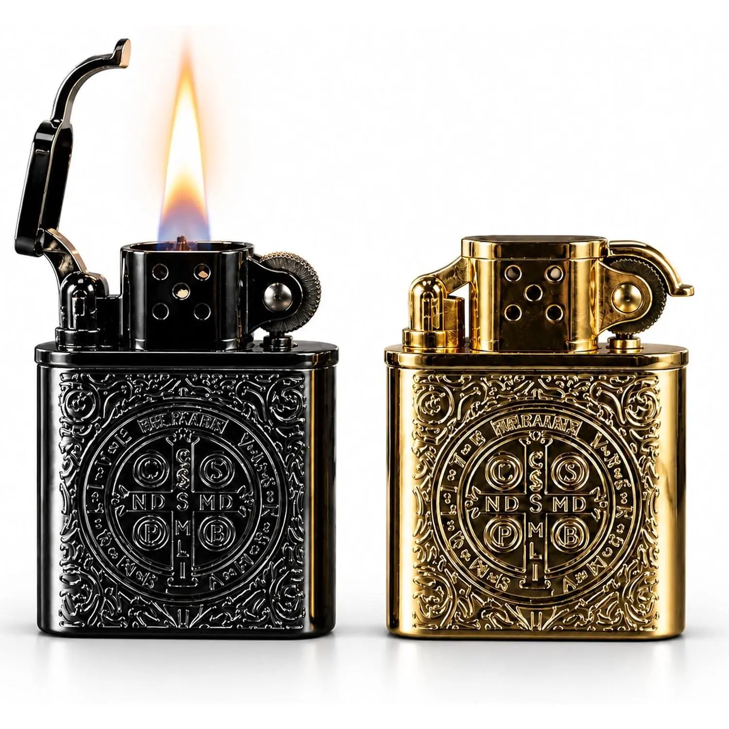 2 Pack Vintage Trench Lighter, Constantine Lighter, Reusable Soft Flame Antique Butane Lighters, Windproof Collection/Decorative/Gift (Butane Not Included) (2PACK S)