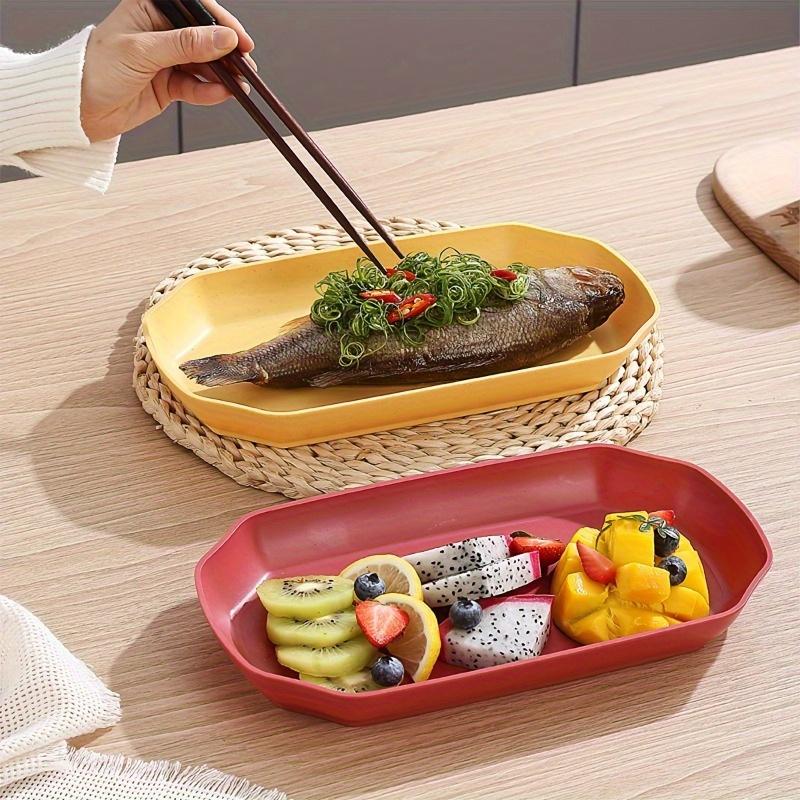 5pcs, Wheat Straw Steamed Fish Plate Household Fruit Plate, Durable Lightweight Plastic Serving Plates, Dishwasher & Microwave Safe, Ideal for Daily Meals & Holiday Occasions, Perfect for Parties, Christmas, Halloween, Thanksgiving