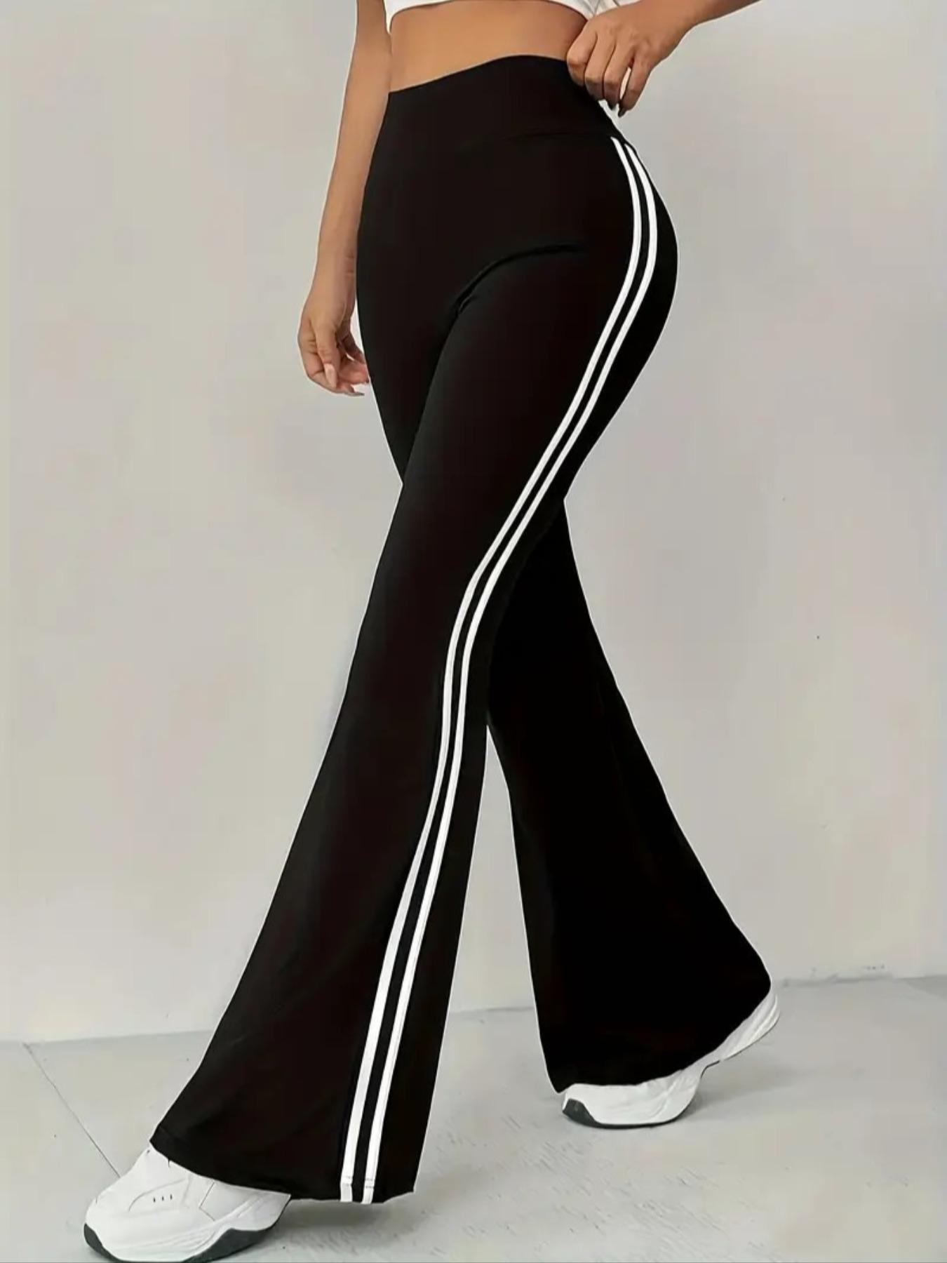 Women's High Waist Drapey Bell Bottoms, Tight Fit Colorblock Sport Pants, Stylish and Comfortable Casual Wear, Sports Bottoms