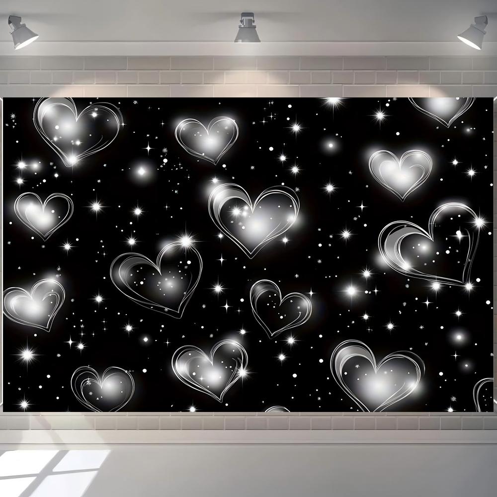 Extra-Large Wedding Background Cloth, Heart Pattern Party Decoration, Durable Polyester Fiber Banner for Valentine's Day & Birthday Photo Booths, Wedding Party Backdrop, Party Decorations Banners