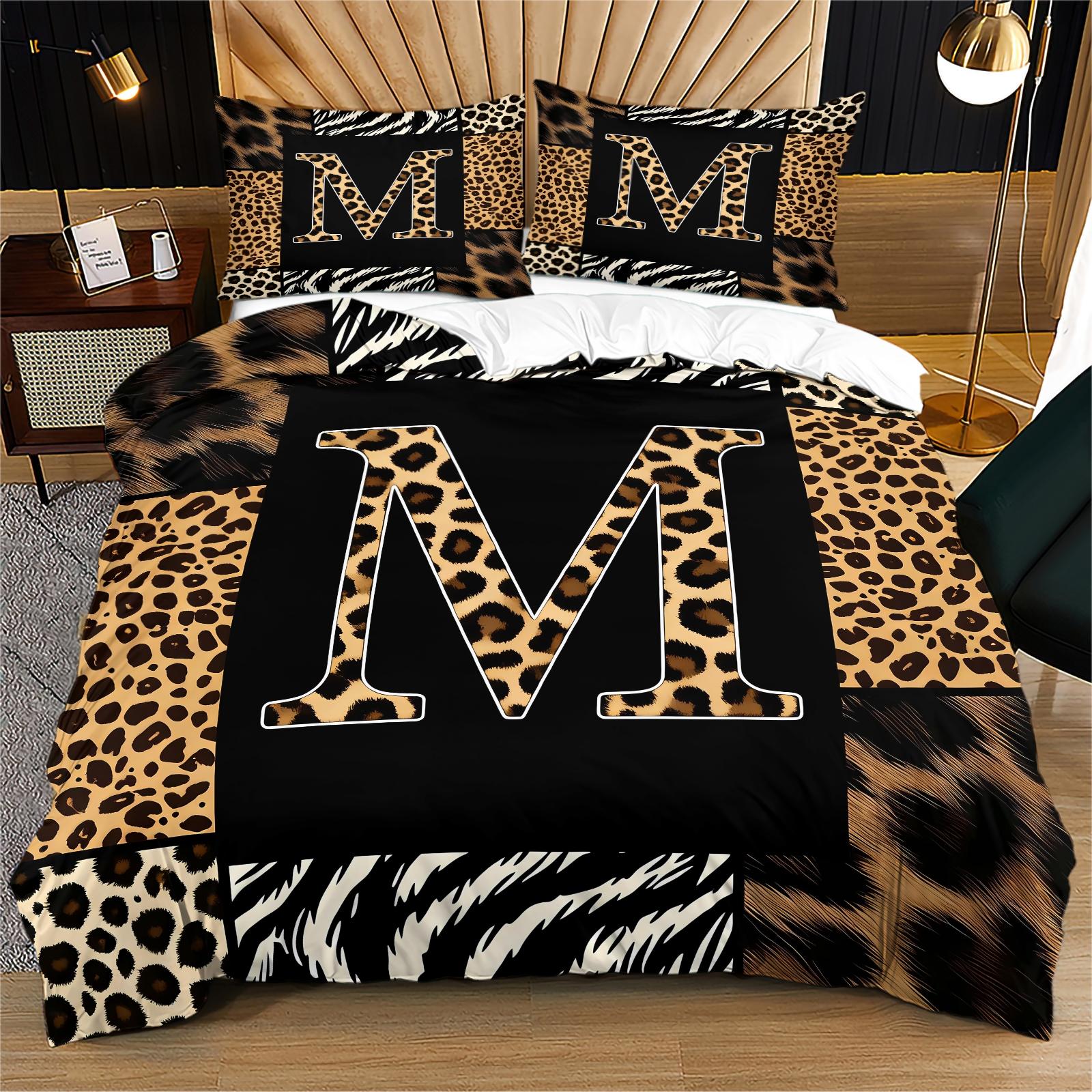 2/3 Pcs Boho Animal Print Letter Duvet Cover Set, Personalized Home Decor for Bedroom, Hotel & Dorm, Zipper Closure & Easy to Remove, Ideal for Housewarming, Christmas & Birthday Gifts, No Filling Included