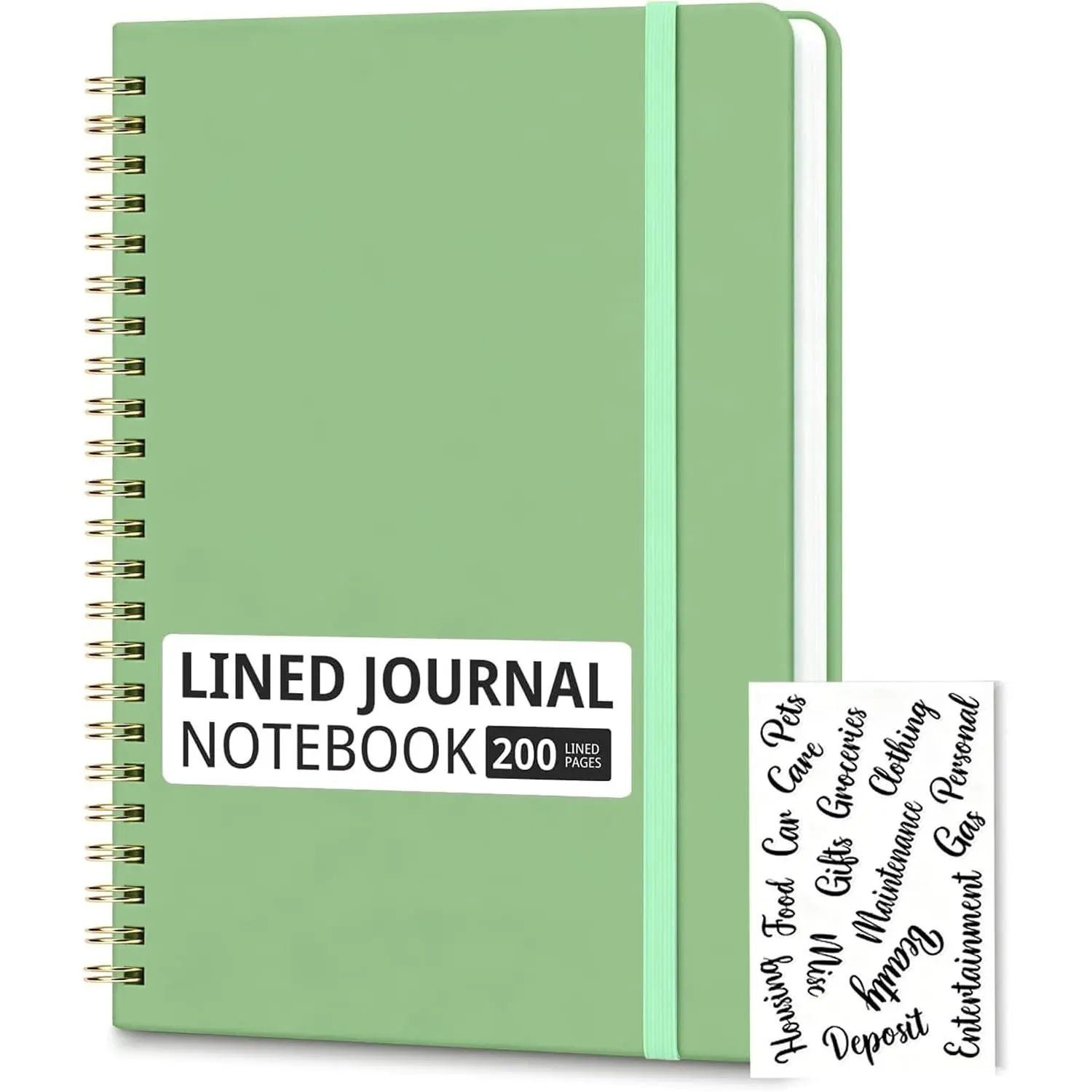 Hardcover Spiral Notebooks, 8.3" x 6.3" Lined Journal Set, 100 GSM Bleed-Resistant Paper, 200 Pages -Wire Bound Notebook with Elastic Band & Category Stickers for Office, School