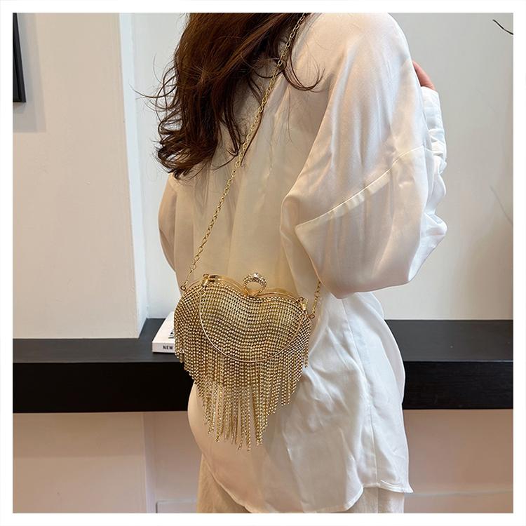 Heart-Shaped Evening Bag for Women, Tassel Sparkle Rhinestone Party Clutch, Elegant Prom Ballroom Handbag, Stylish Banquet Purse