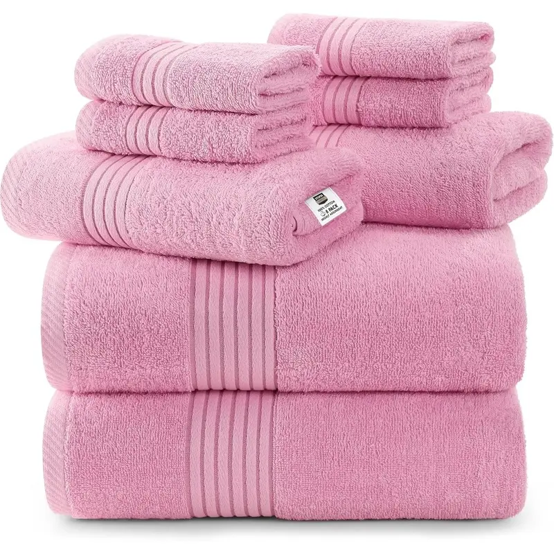 Towels 8 Piece Premium Towel Set, 2 Bath, 2 Hand, and 4 Washcloths,  Ring Spun Cotton, Highly Absorbent Towels for Bathroom, Sports, and Hotel, Pink