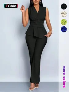 Women's Sleeveless High Waist Two Piece Set, Slim Fit Elegant Blazer Pants for Summer Office Wear, Chic Commuter Style
