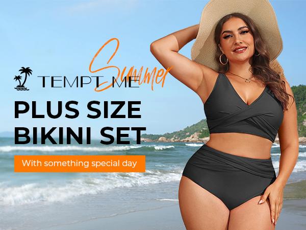 Tempt Me Plus Size Two Piece Bikini - Women High Waisted Swimsuits Bathing Suit Swimwear