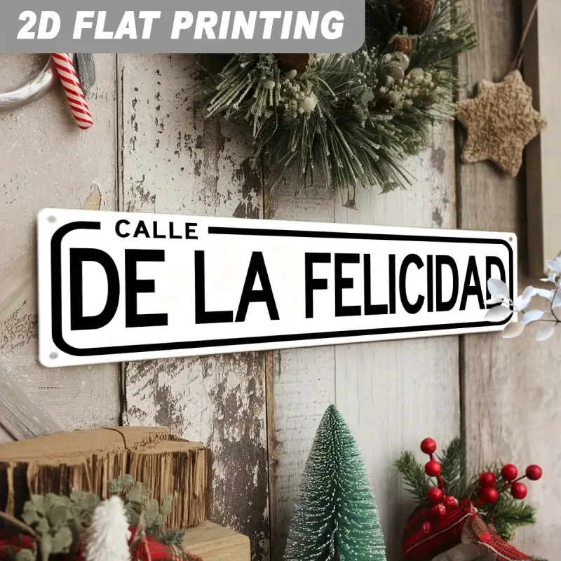 Vintage Spanish 'happy Street' Metal Wall Art Sign, 3.94x15.75 Inches, Aluminum Decor for Home, Bar, Office, Coffee Shop, Unique Gift Idea