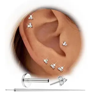CASSIECA 20G Threadless Flat Back Body Jewelry Set Geometric Hypoallergenic 316L Saturated Plated Studs for Nose & Lip, Ear Cartilage Piercings