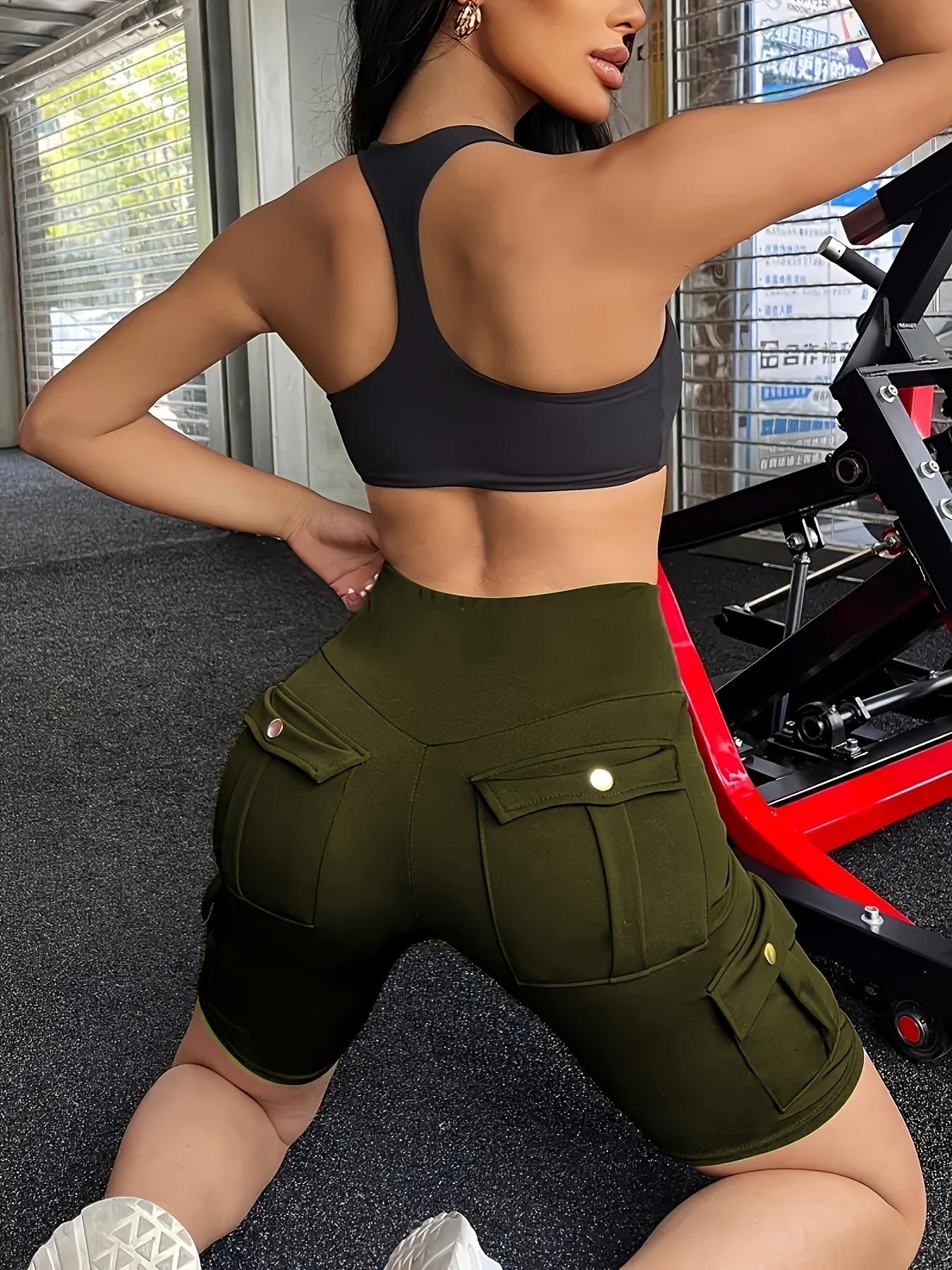 Women's High Waist Pocket Shorts, Slim-Fit Elastic Running Pants, Casual Spring & Fall Outdoor Sports Wear, Comfortable Fit