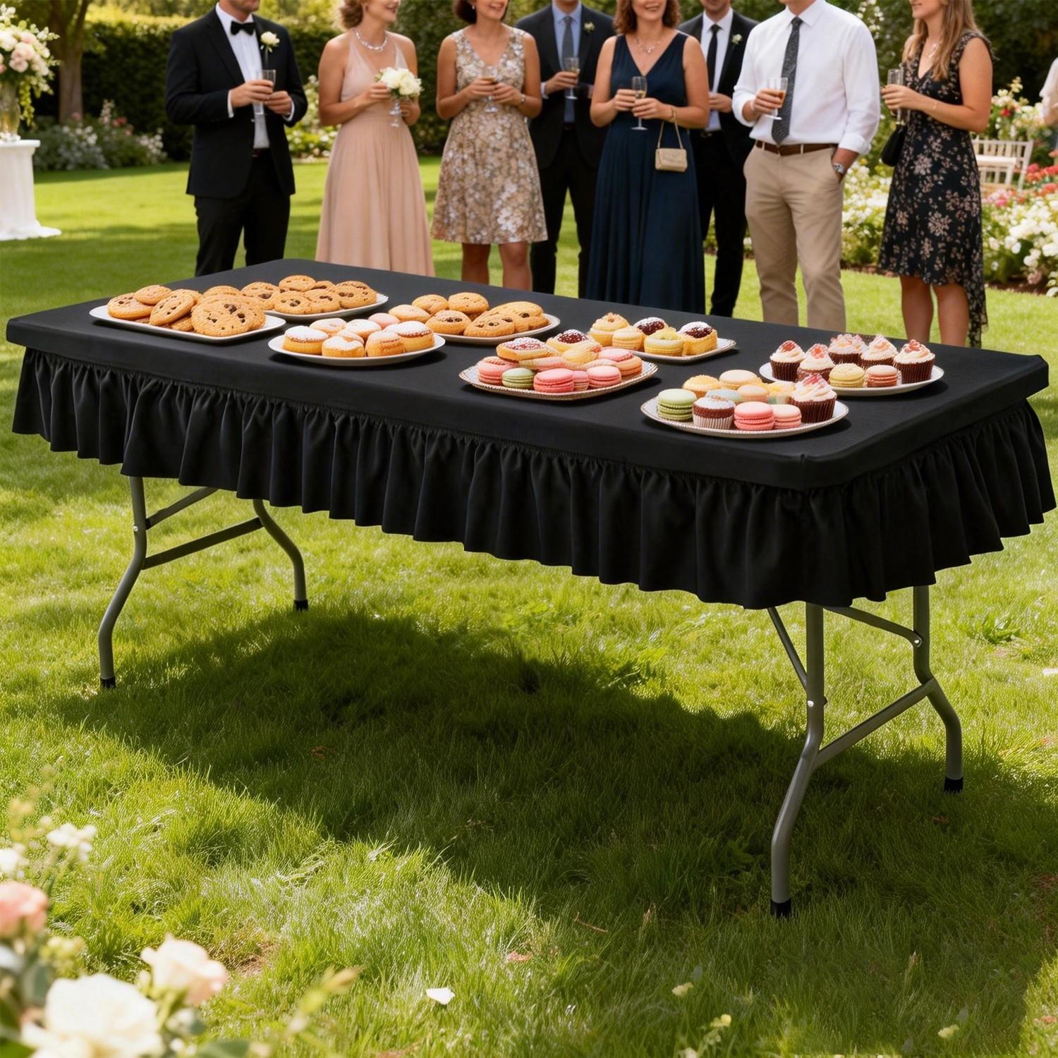 Stretchable Rectangular Tablecloth with Stretched Border Design, Wrinkle-Free Easy Wash, Smooth, Ideal for Weddings Parties and Table Protection, Portable Tablecloth