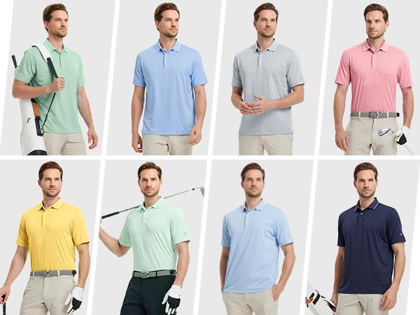 M MAELREG Mens Polo Shirts Short Sleeve Jacquard Performance Moisture Wicking Lightweight Casual Active Mens Golf Shirt Cool feeling