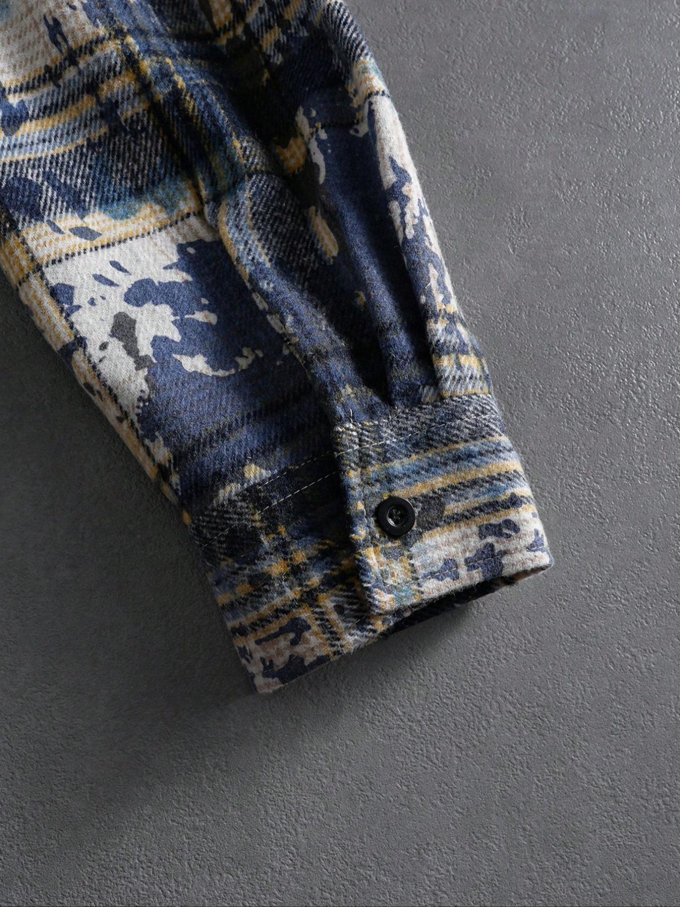 Men's Blue Plaid Zipper Jacket, Trendy Design with Embroidery, Thick Fabric, Vintage Grid Street Style, Unique Fashion Attitude, Coats