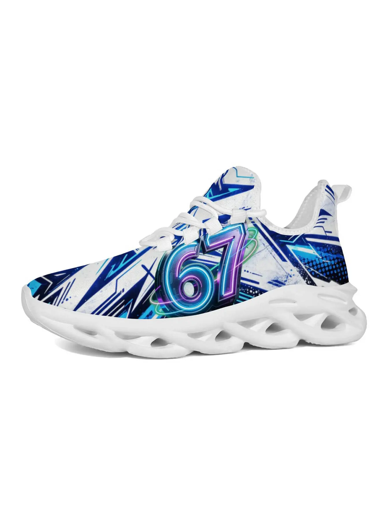 Neon Glow Trendy Women's Casual Sports Shoes, Cyberpunk Style, Neon Number Print, Vibrant Geometric Patterns, Street Fashion Essential