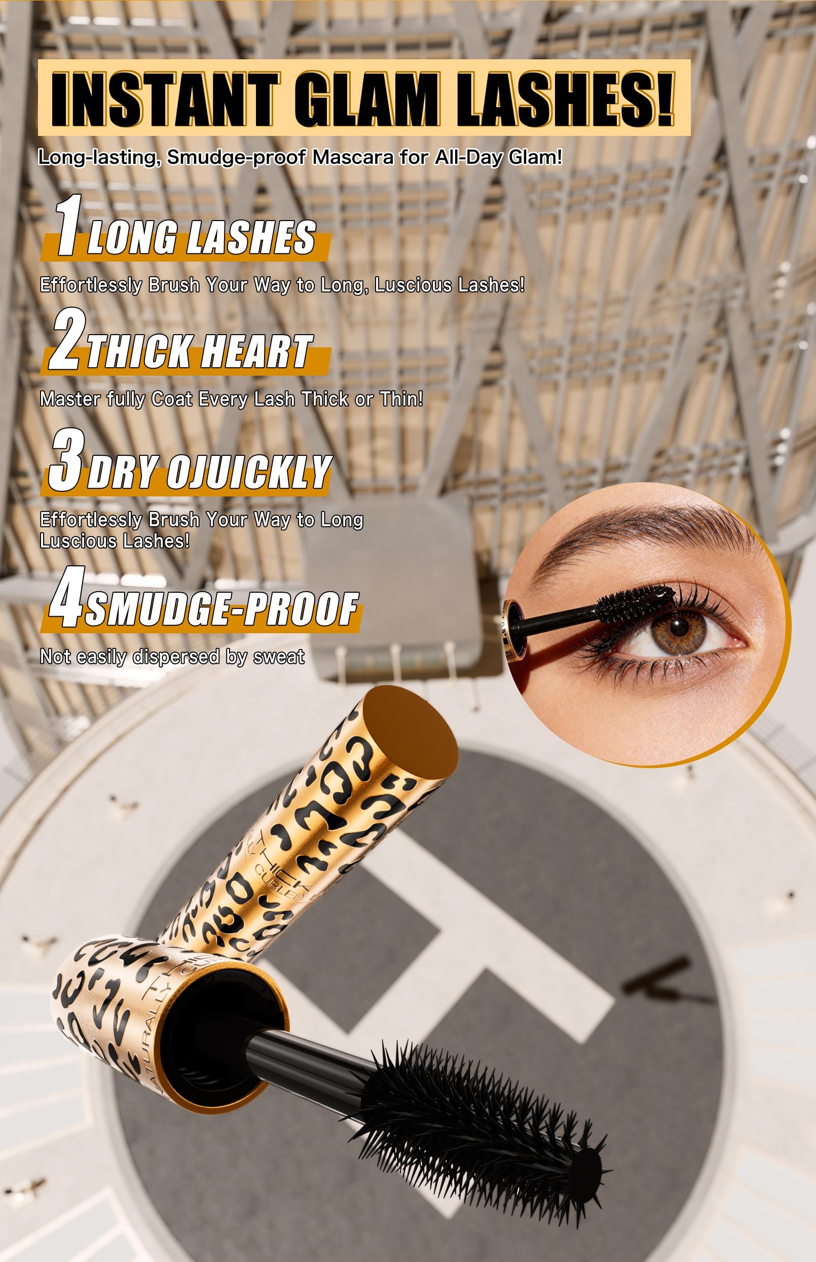 Leopard Print Waterproof Volume Mascara, Long-Lasting Natural Curling, Smudge-Proof, Professional Eye Makeup, Beach & Sweat Proof, Lash Enhancing Mascara for Women