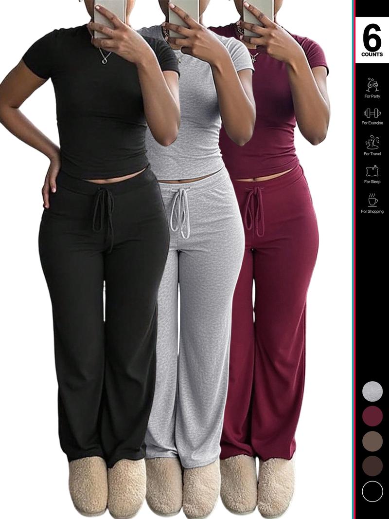 2026 Women's Two-Piece Y2K, Fitted Baby Tee & High-Waist Flare Lounge Pants, Stylish Loungewear Tracksuit Set, Sweatsuit Set