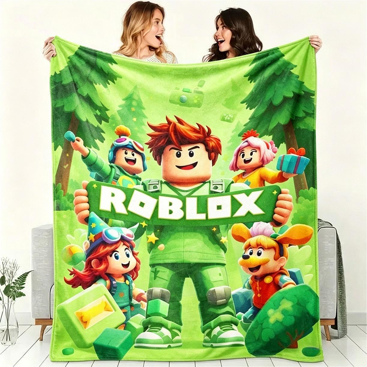 Roblox Gaming Flannel Blanket for Kids & Adults, Soft Breathable Block Design Cozy Throw Blanket, Ultra Warm Fleece Blanket for Bed Couch Sofa Game Room Dorm Decor, Gamer Birthday Graduation Christmas Holiday Gift for Boys Girls