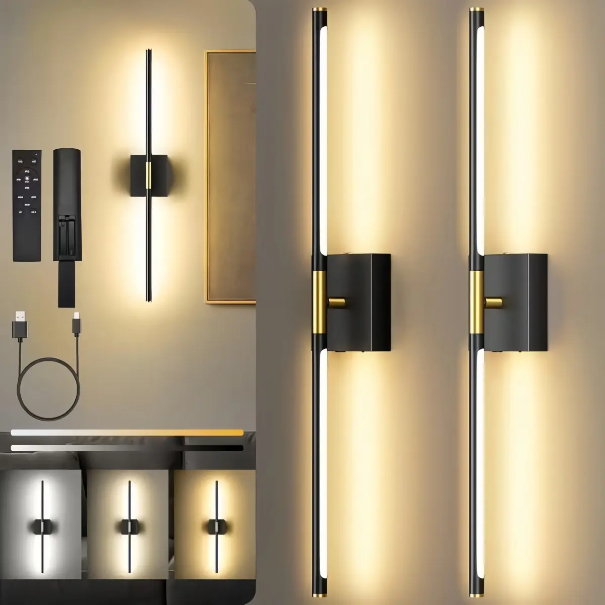 1/2 Pack 10000mAh Rechargeable Magnetic Wall Light, Home Decoration Light, with Remote, No Wiring Needed, 350° Rotatable Wireless LED Wall Sconce, Dimmable Brightness & Color Temp, Timer Function, Home Lighting for TV, Mirror, home decor