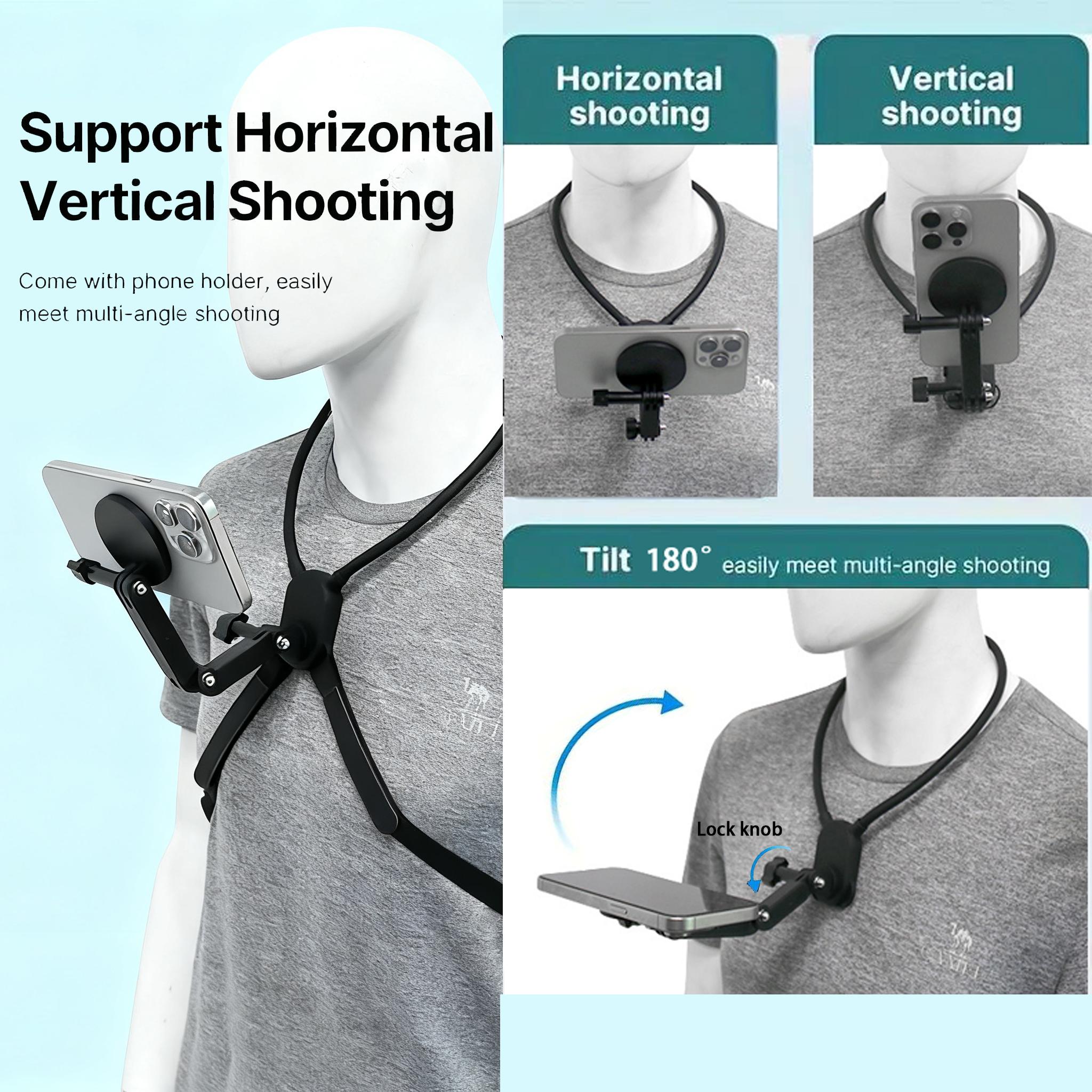 Magnetic Neck Mount for PhonesHands-Free POV/Vlog Holder, Chest Strap foriPhone 16 15 14 13,Android, Action Cameras,and Smartphone Accessories
