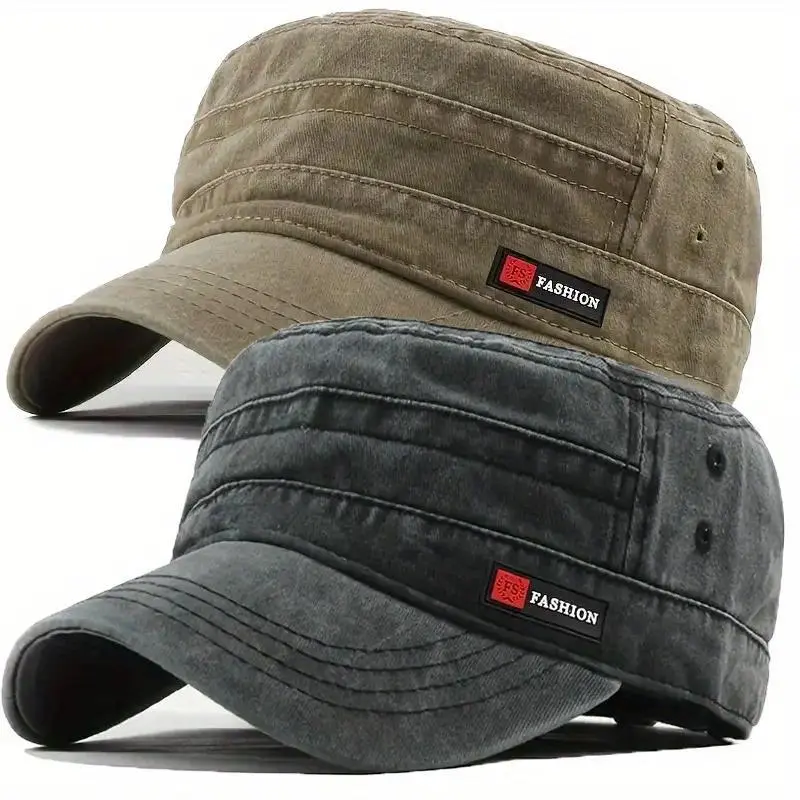 Unisex 2-Pack Washed Flat Top Black Cap Baseball Hats - Adjustable Retro Flat Bill Caps for Outdoor Wear, Daily Outfits