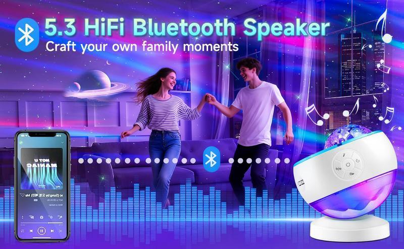 One Fire Northern Lights Projector,16Color Galaxy Projector for Bedroom, 15 White Noise Galaxy Projector, 5Moon Star Projector, Bluetooth  ambient  Light Projector, Remote Timer Star Lights Audio mood lighting aurora living room Night Light Kids