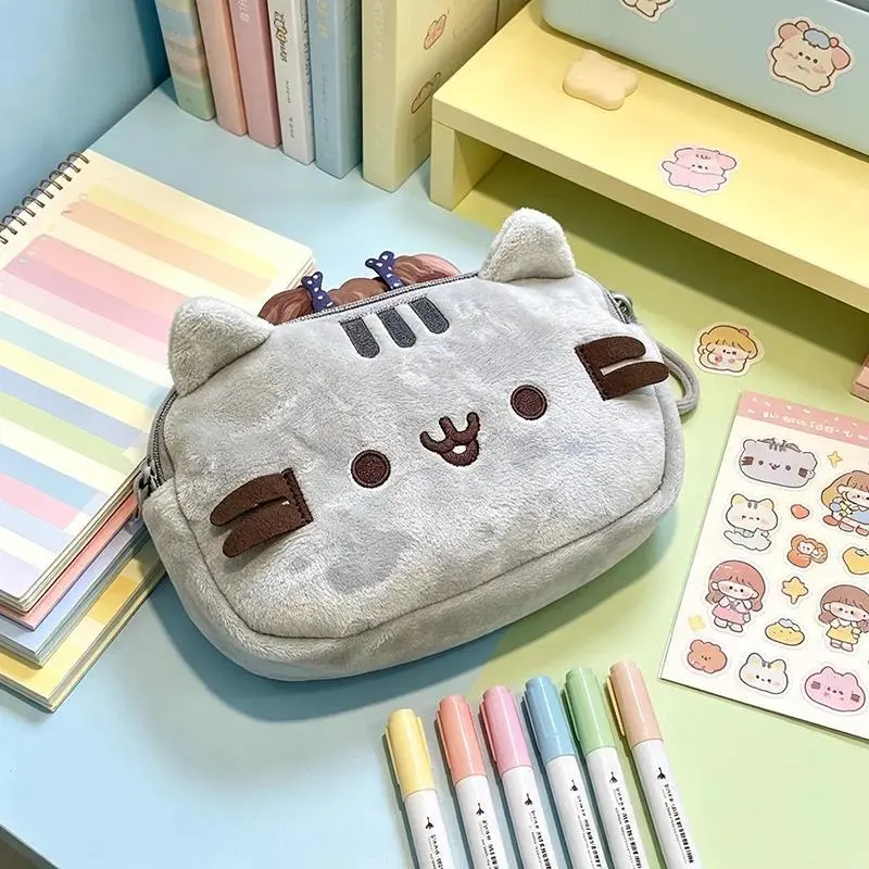 Kawaii Pusheen Pencil Case Cartoon Fat Cat Large Capacity Student Stationery Bag Cosmetic Pouch Travel Storage Bag Gifts