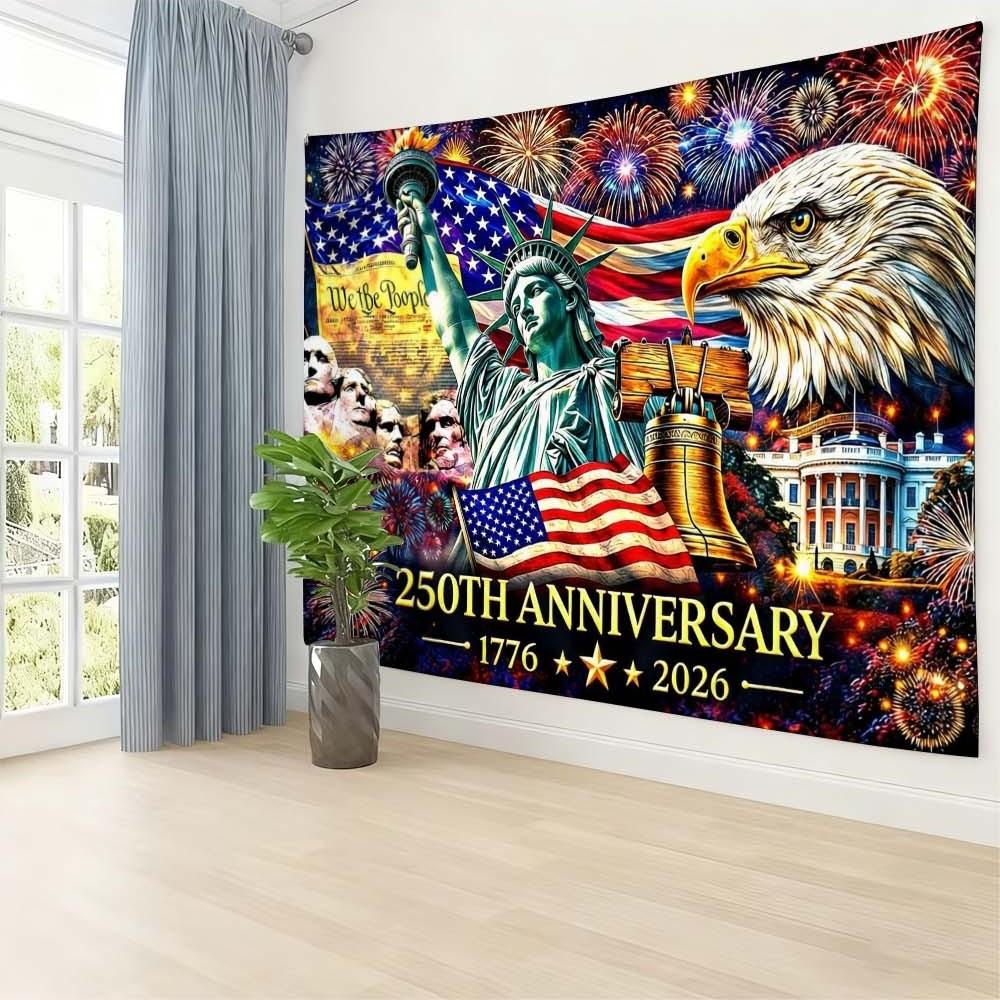 1PC Independence Day Celebration Wall Hanging Fabric for Home Decoration Vibrant Tapestry for Living Room Bedroom Festive Atmosphere Booster for Gatherings and Celebrations 250th Anniversary