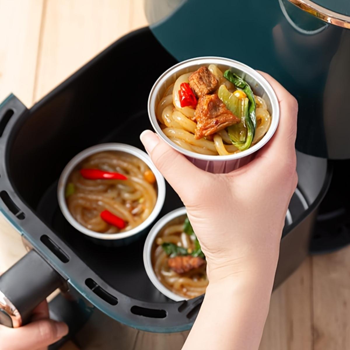 100PCS Disposable Foil Dessert Cup Set, Includes 50 Cups + 50 Lids, Perfect for Muffins, Creme Brulee, Pudding, Cheesecake, Cream Cups and Bakery Packaging, Kitchen Baking Supplies, Pink and Milk Color Optional