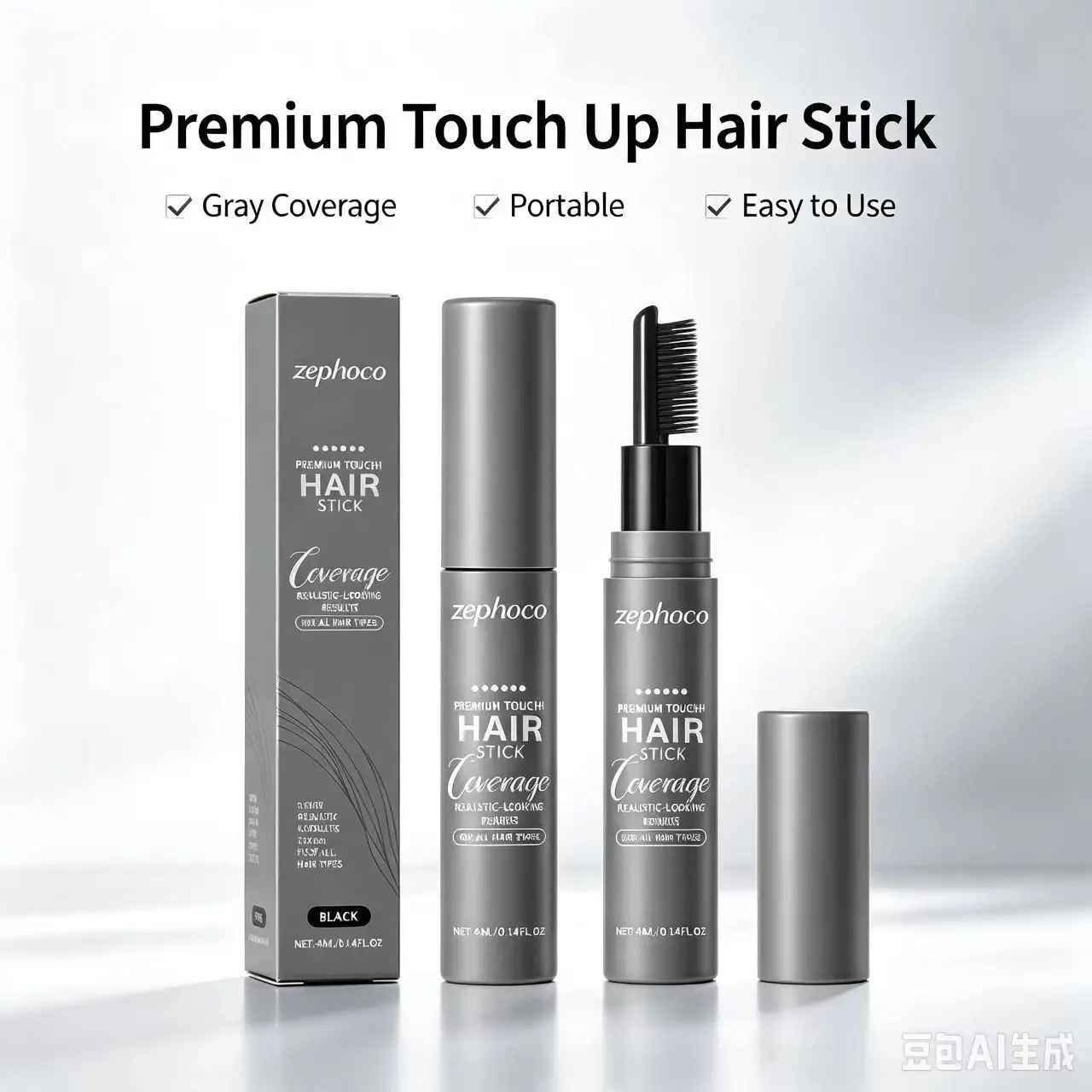 Zephoco Black Hair Touch-Up Paste Stick, Portable Waterproof Sweat-Proof Natural Shade Concealer with Apply Wait Comb Design for Haircare, Daily Use, Gray Roots & Chemical Treated Hair, Stearic Acid