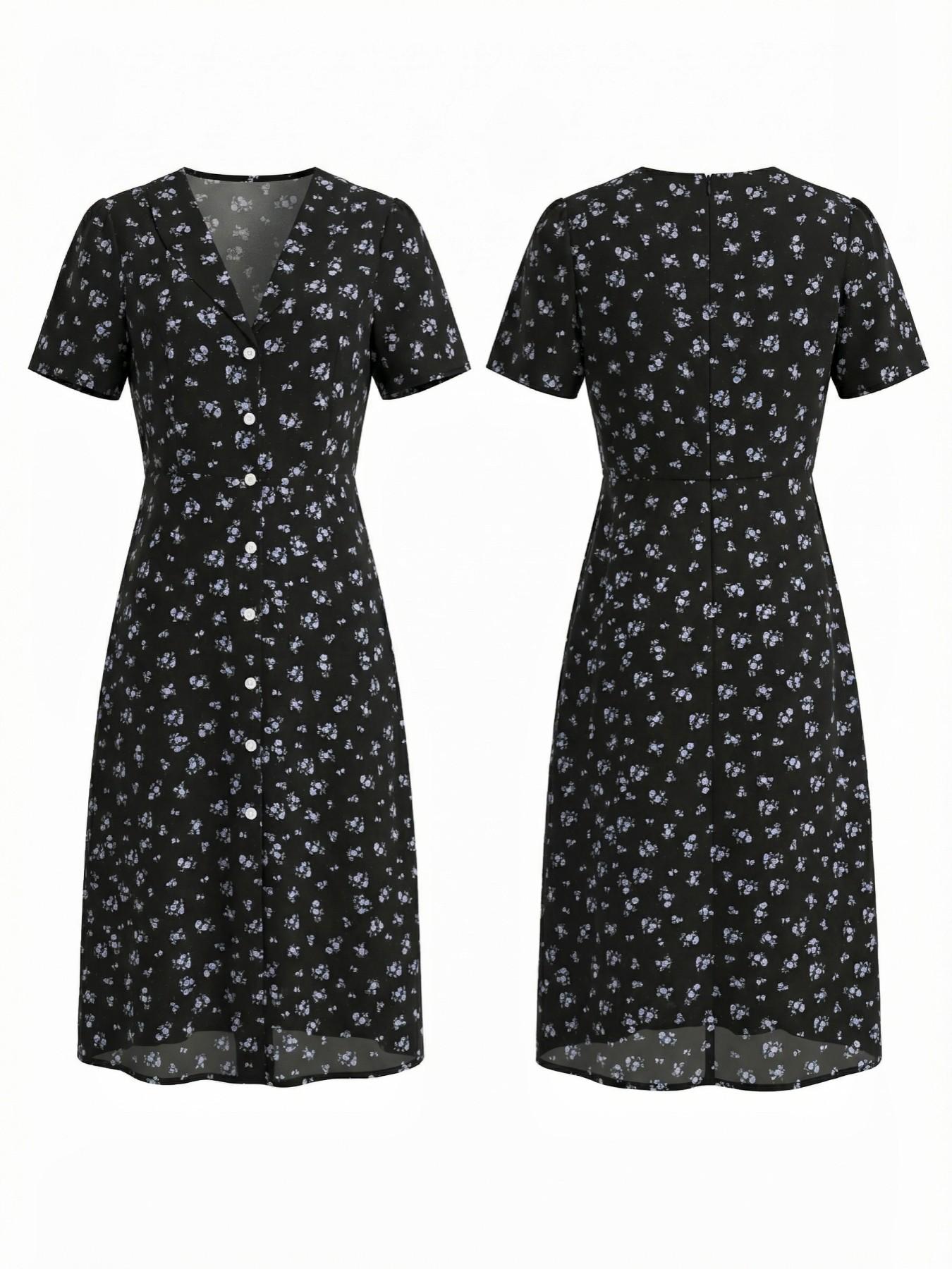 blue and white painted dresser Marina Blue Ditsy Rose Floral Dress – Denny's X Lester's main image 1