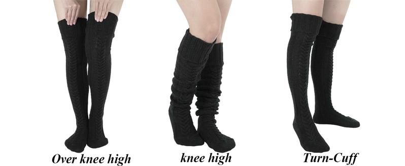 BomKinta Cozy Knit Thigh High Socks for Boots Soft Fabric Elastic Fit Ladies Size 5-10 Warm Durable Fashionable Striped Design for Fall Halloween Style Thighhighs Womenswear Bridal Basic Bg Knitwear Minimalist