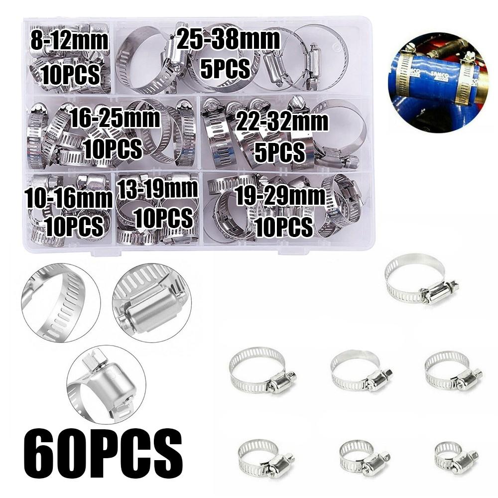 60pcs Stainless Steel American Style Hose Clamps, Clamp Set, No Screwdriver Included, Durable and Reliable Fastening Solution