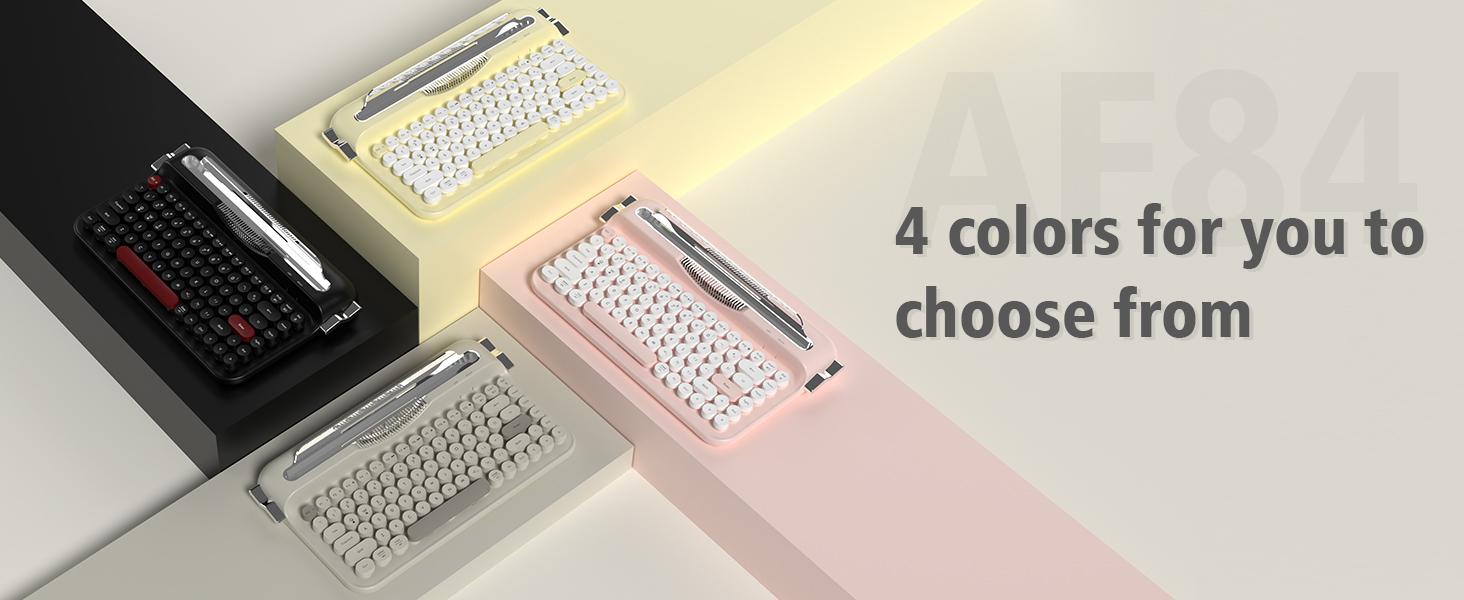 AF84 membrane keyboard wireless dual-mode 2.4G+Bluetooth AJAZZ office keyboard dual color circular keycap retro typewriter keyboard with grooves for placing mobile phones and tablets, high-value girl gift, self provided AAA battery * 2