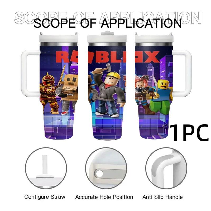 1pc Roblox Adventure 40oz Tumbler, Cartoon Game Character Car Insulated Cup, Slide Handle Large Capacity Straw Cup, Gaming Accessories Travel Mug